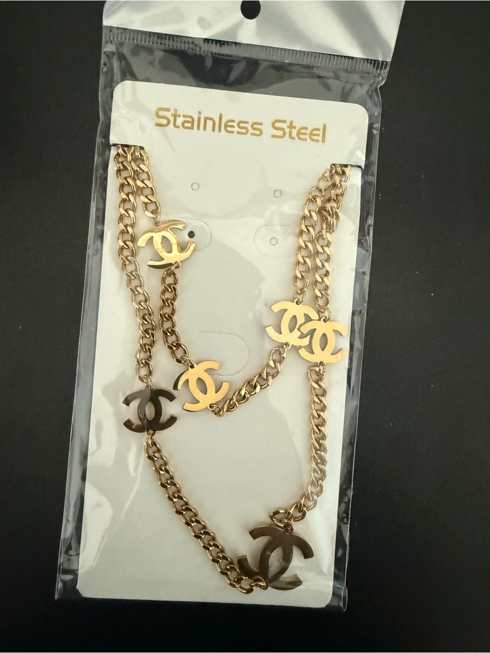 Gold-Tone Stainless Steel Chain Necklace and bracelet